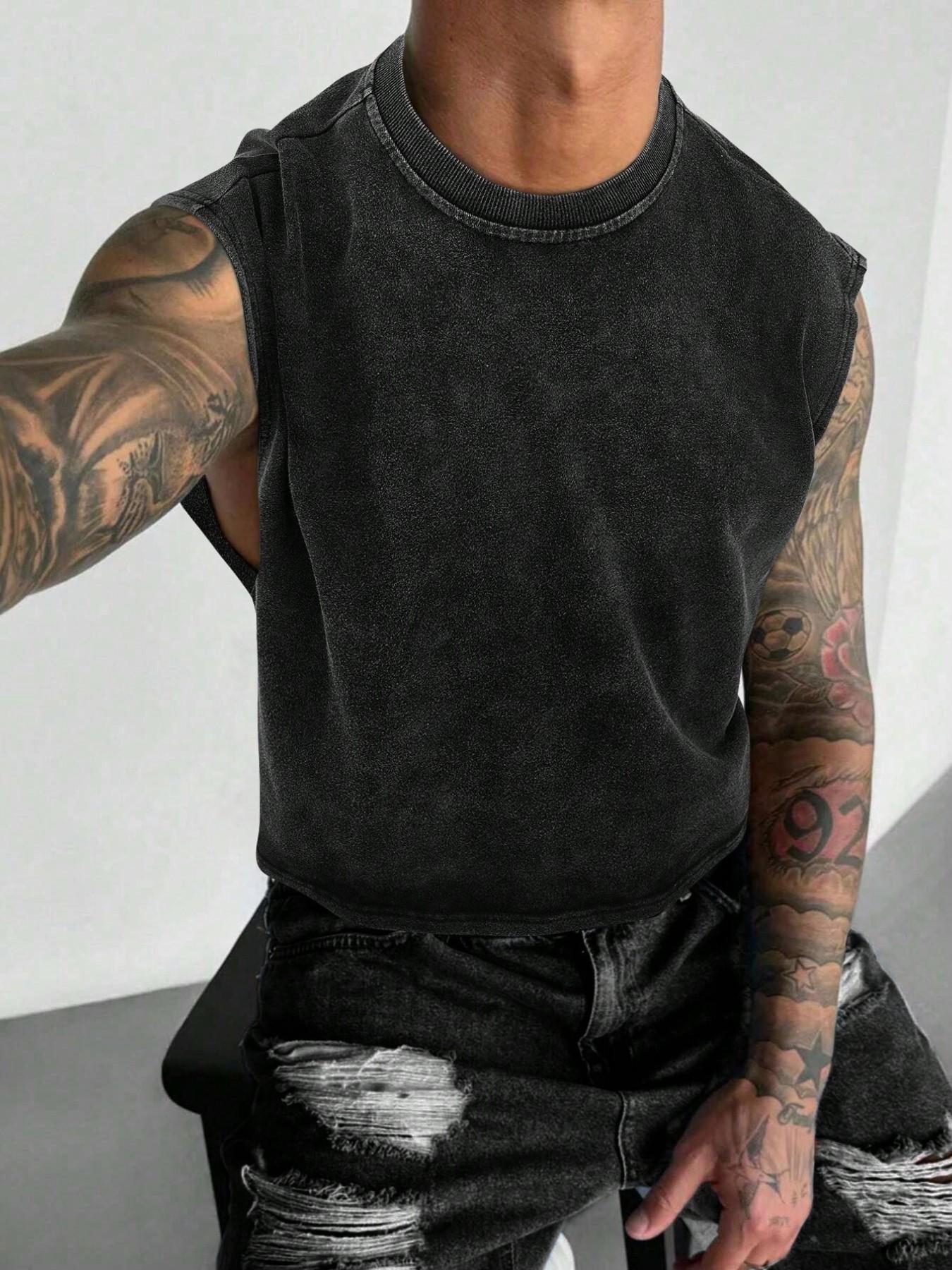 【TDOTW】4-Pack Acid-Wash Sleeveless Tank Tops – Men's Casual Daily & Workout Outfits, Soft Cotton Blend Fabric, Relaxed Fit, 4-Pack Set, Multi-Color Washed Style