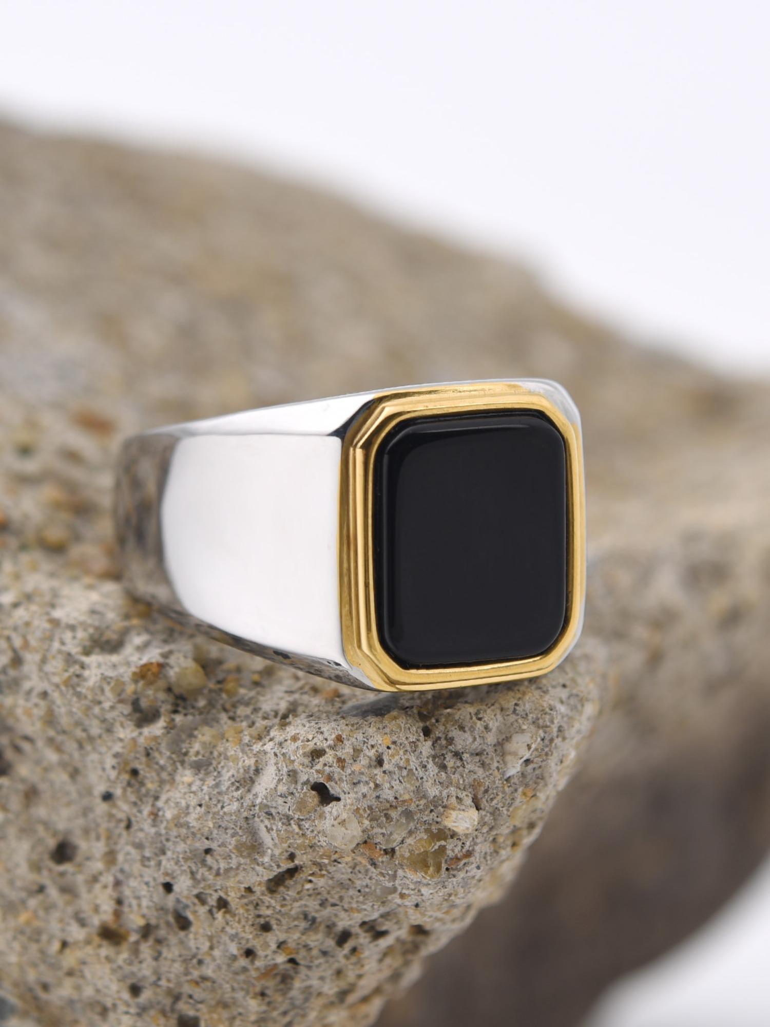 Luxury Male Ring Multi-Color Gemstone 316L Steel High Quality 18k Gold Plated Business Wedding Statement Ring Two-Tone Design