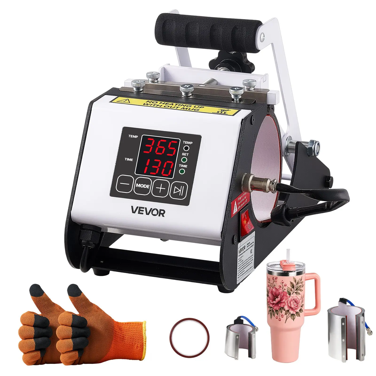 VEVOR Tumbler Heat Press Machine, 40 oz Tumbler Press, Fast and Even Heating, with Tape, Gloves, Easy Temp and Time Setting, Heat Transfer for Sublimation Insulated Tumblers, Cups, Black and White