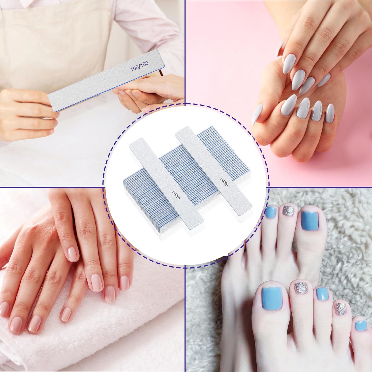 50pcs 80/80,100/100,100/180 Grit Nail Files Acrylic Nails Emery Boards File Professional Nail Art Tools for Home,Salon,Strong,Double Sided