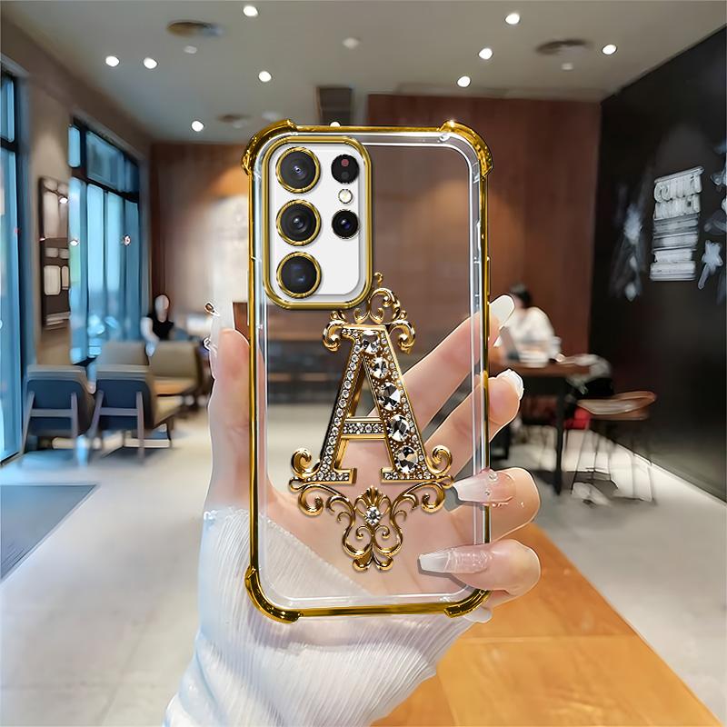 Suitable for [Galaxy S23 Ultra] high-end phone case🥰，Features a premium-look printed design—not actual 3D diamond studs，Choose from any of the 26 letters. YM99