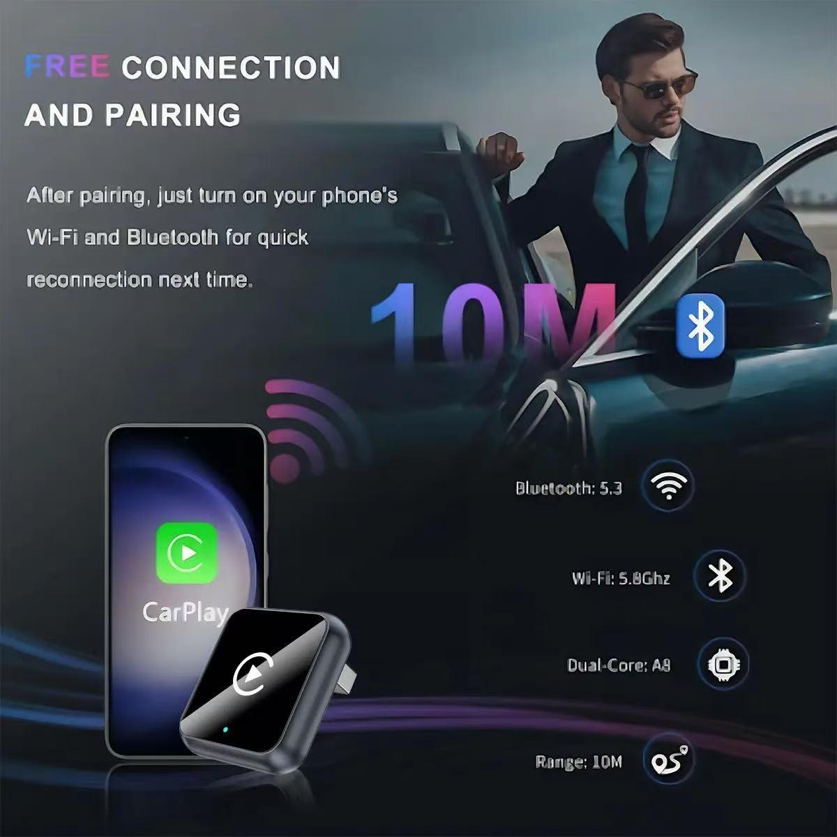 Wireless Carplay Adapter for iPhone/android, Fast Connection, Hands-Free Calling, Includes Charger and Carplay Receiver, Model B1