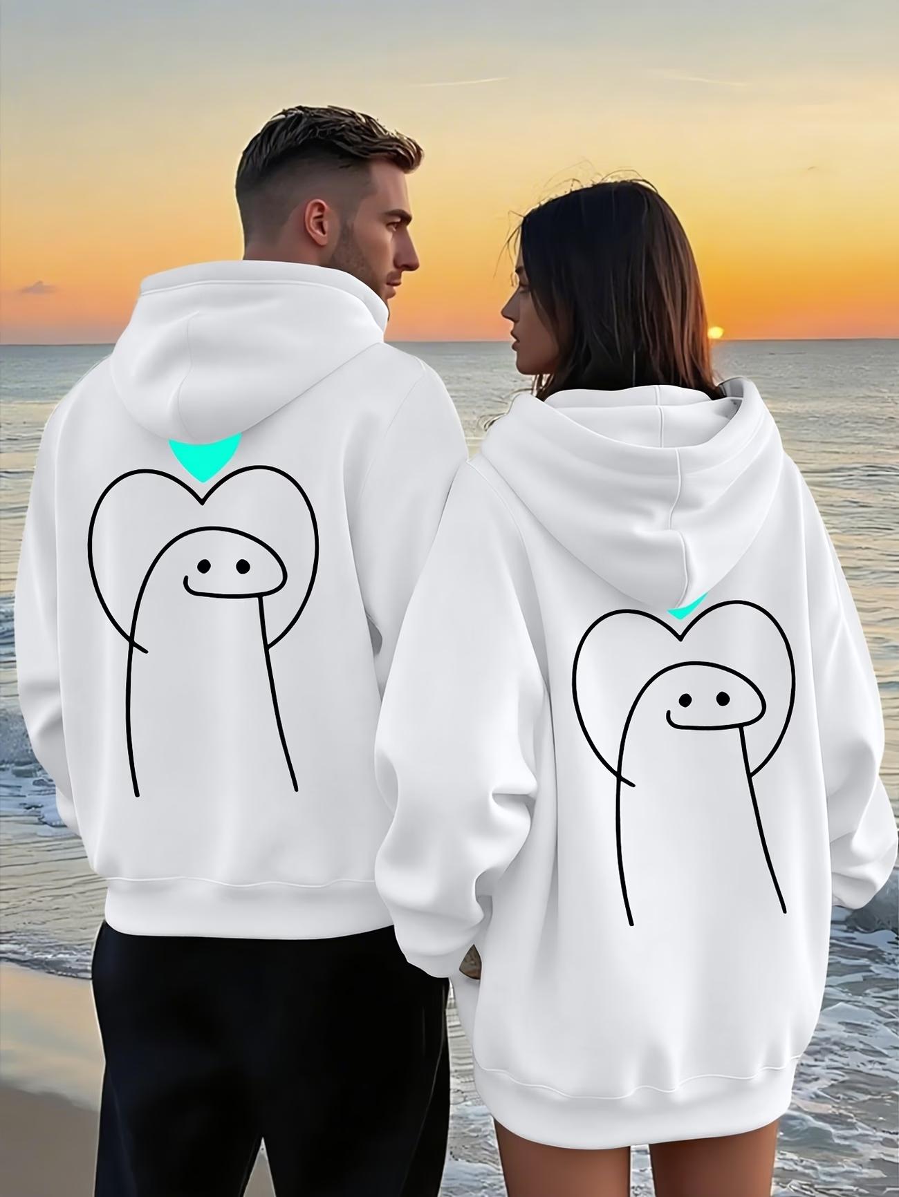 2Pcs Couple Zip Up Hoodies With Creative Geometric Print, Loose Active Tops With Pockets, Suitable For Couple Outdoor Picnic And Light Camping In Autumn Winter