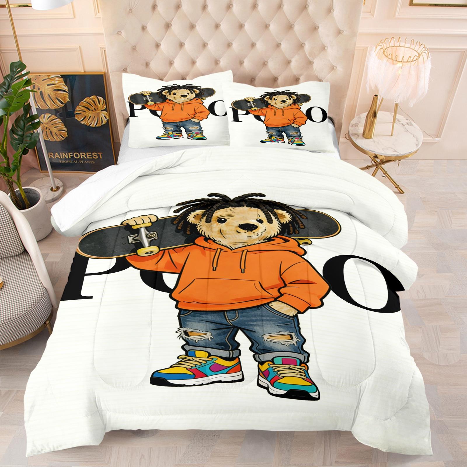 Bamboo Print Pattern Bedding Set, Includes 1 Quilt and 1 or 2 Pillowcases Without Pillow Inserts, Soft Bedroom Decor for Kids or Adults, Perfect Gift