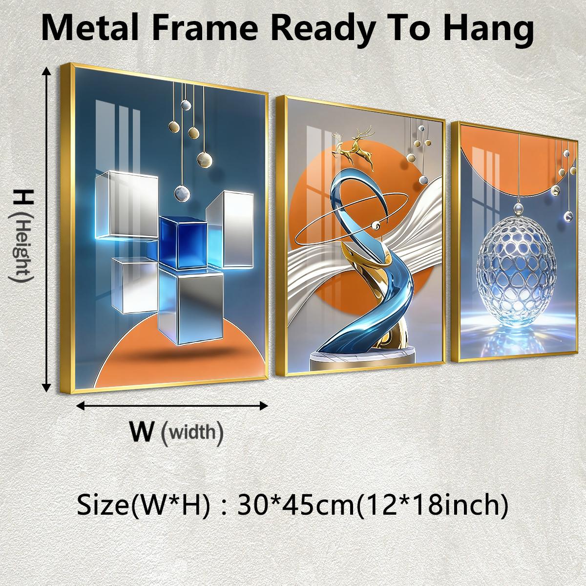 3 Counts Aluminum Alloy Framed Painting, Modern Abstract Geometric Sphere And Cube Art, Home Decoration For Living Room, Bedroom, Office, Restaurant, Hallway Wall Decor, Odorless Print Artwork, Luxury Perfect Gift For Friends And Family