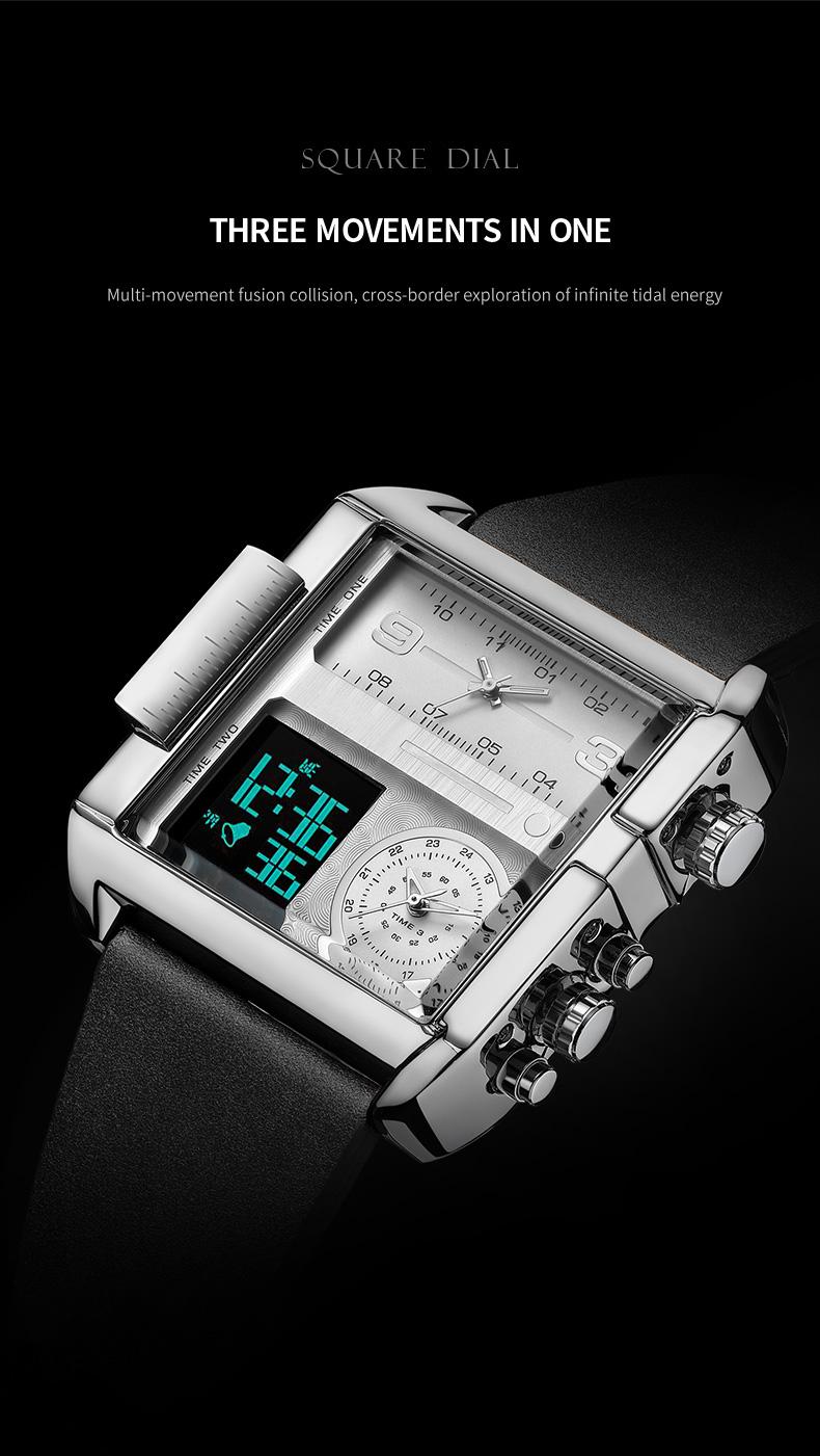 FEICE Large Dial Square Men's Watch Multifunction Chronograph Luminous Waterproof High-Quality Versatile Fashion Silver Luxury Timepiece Time Style