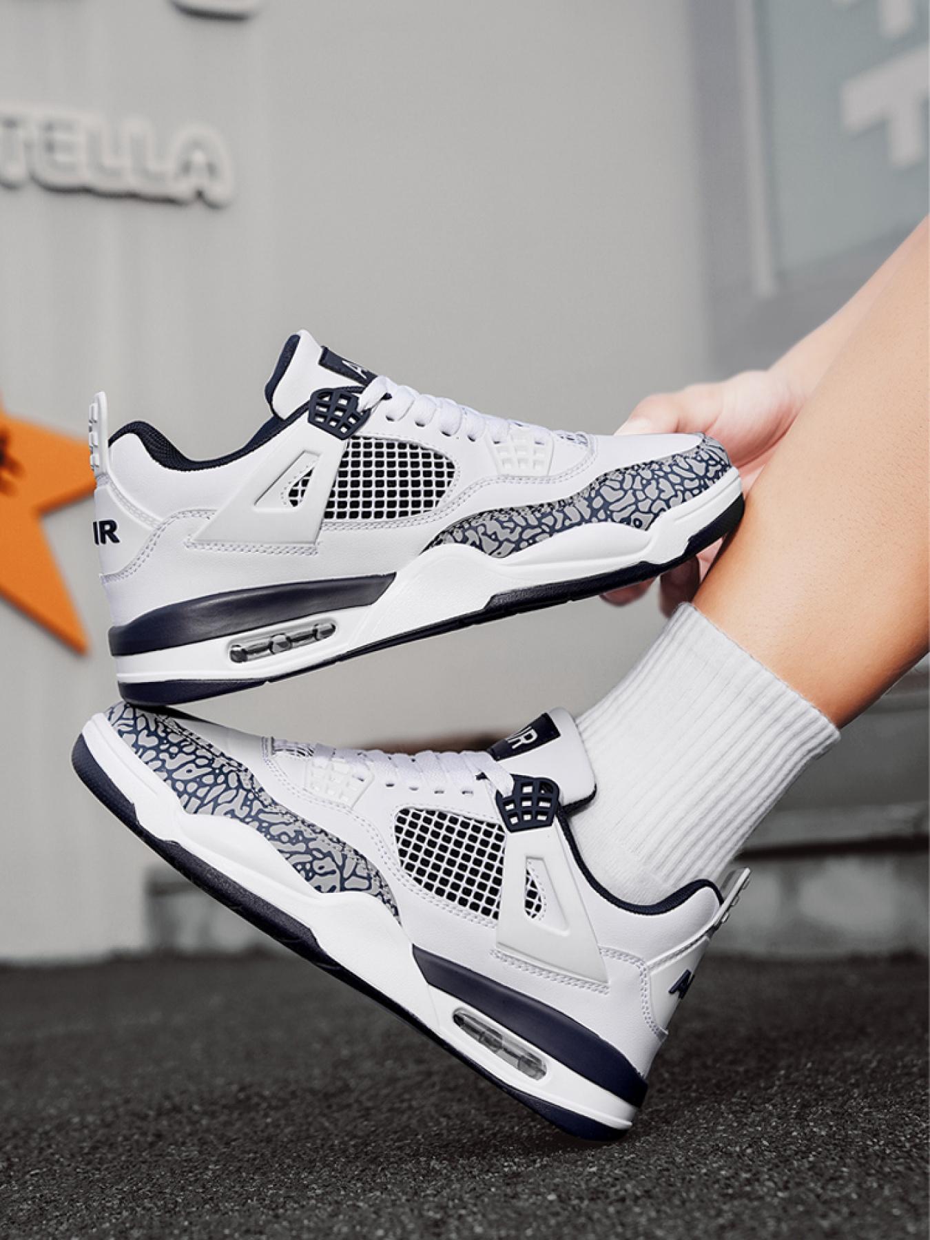 Breathable Leather Mesh Sport Shoes, Shock Absorption, Anti-Slip Sole, Unisex Basketball Shoes, Outdoor & Skateboarding Shoes