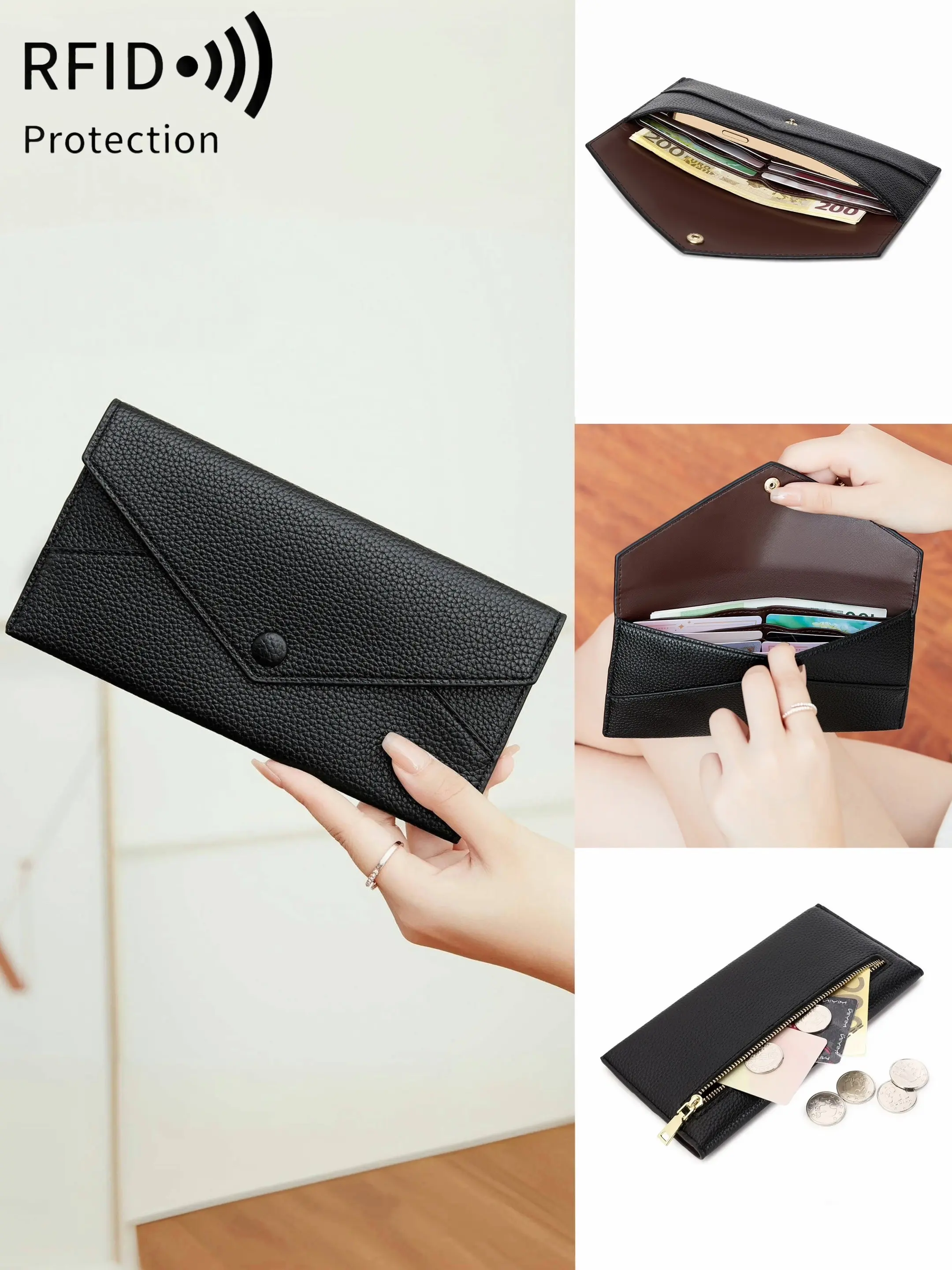 Women Envelope Style Long Wallet, Pebbled Faux Leather Snap Button Clutch Purse, Multi Card Slots Cash Compartment With Back Zipper Coin Pocket, Large Capacity Phone Wallet For Daily Travel & Women Gift