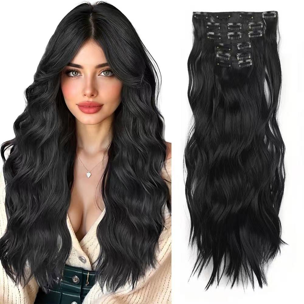 Invisible Clip-In Synthetic Hair Extensions, Thick Natural Long Wavy Hairpieces for Women, Easy to Use, Stylish Look