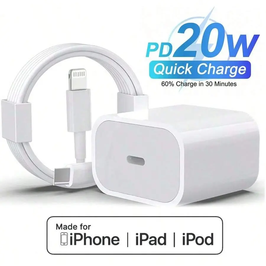 Fast Charging Adapter Kit, USB-C Wall Charger + Type-C Lightning Cable, 20w Quick Charge for iPhone iPad AirPods, Compatible with Multiple Models