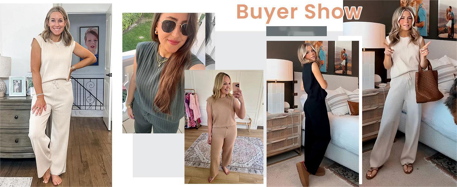 Tanming Women's 2 Piece Outfits Sweater Sets Knit Sleeveless Pullover Tops High Waist Pants Lounge Sets Tracksuits FallFreshness