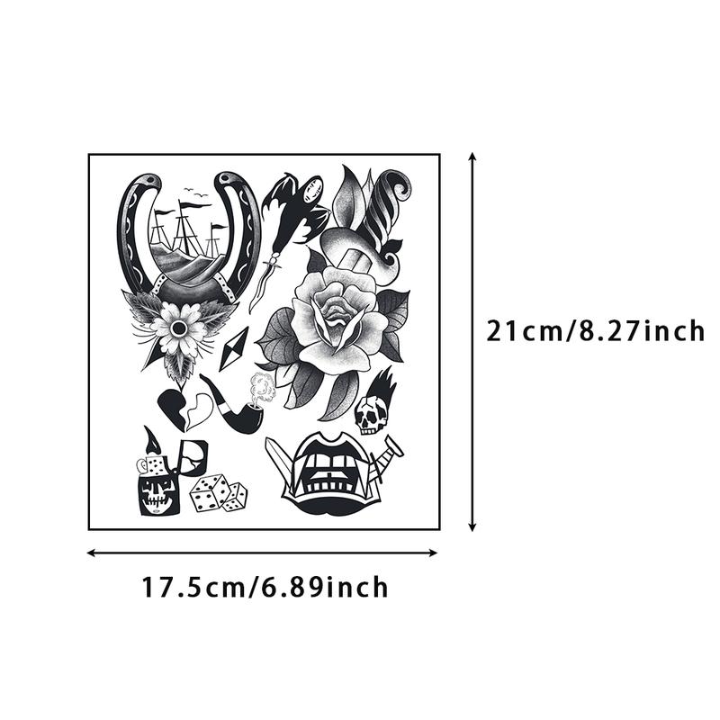 Angel & Lion & Cross & Flower Pattern Temporary Tattoo Sticker, 6 Counts/set Waterproof Long Lasting Fake Tattoo Sticker for Gift, Body Fake Tattoos, Body Art Sticker for Adults