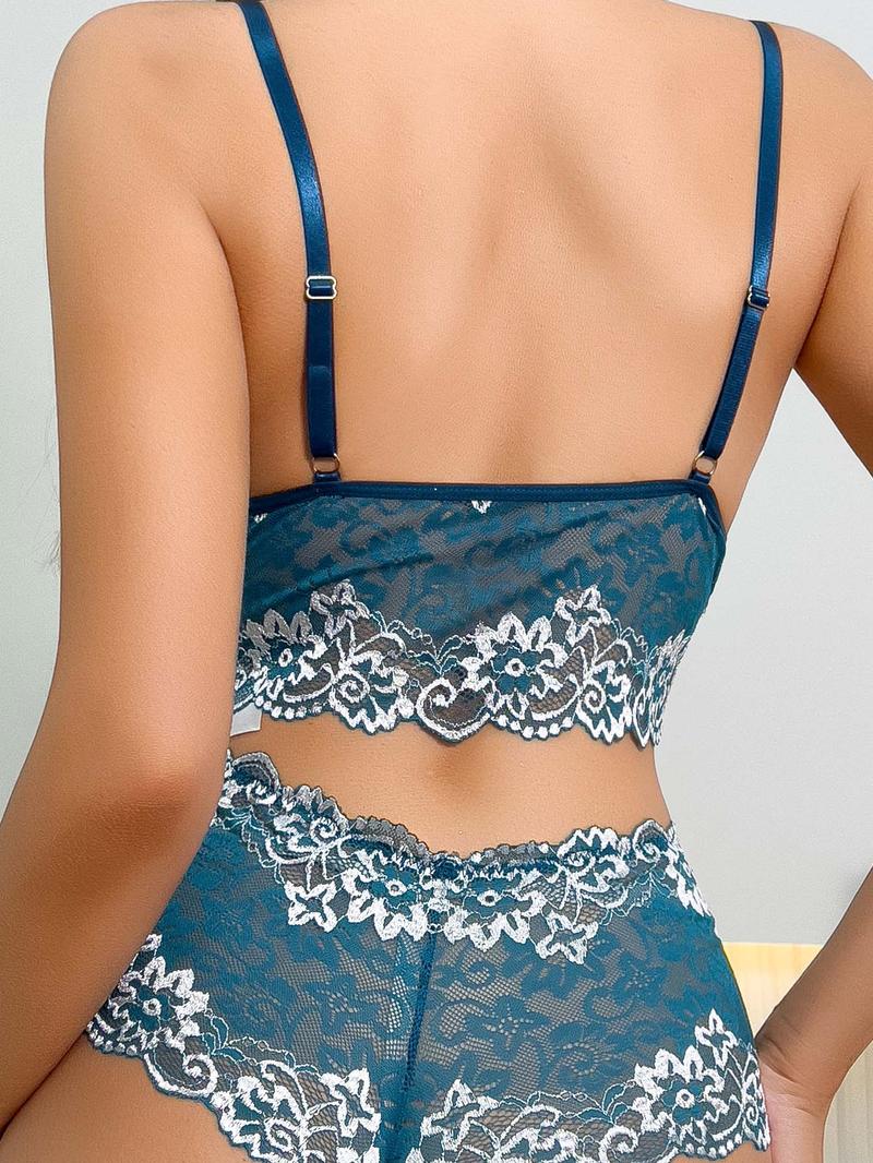 Women's Floral Lace Push Up Bra & Panty Two-Piece Set, Sexy Comfortable Breathable Lingerie Set for Daily Wear, Women's Underwear Set for All Seasons, Bra Sets