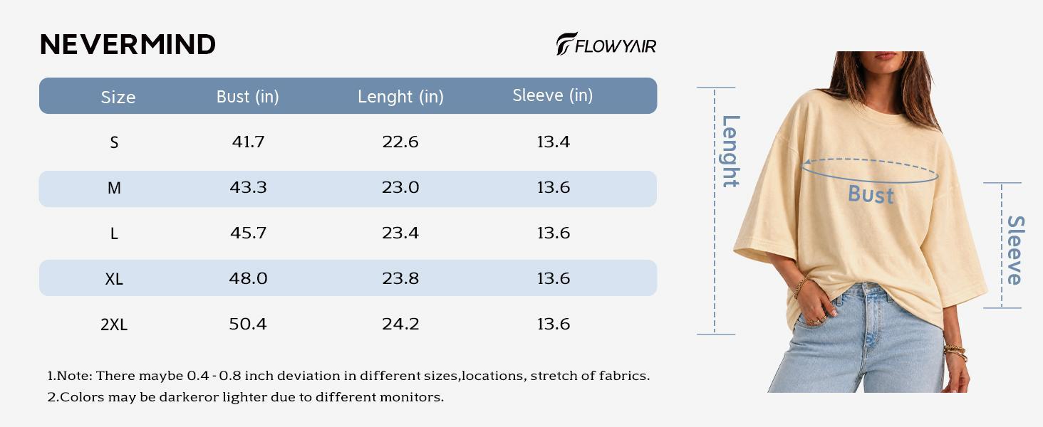 Flowyair Womens Oversized T-Shirt Casual 3/4 Sleeve Summer Boxy Tops Loose Fit Crew Neck Basic Shirts