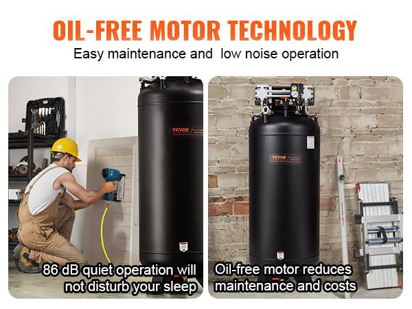 VEVOR 80 Gallon Air Compressor, 6.5HP 15.5SCFM90 PSI, 145PSI Oil Free Stationary Air Compressor Tank, 86dB Ultra Quiet Compressor for Industrial Manufacturing, Construction Sites, Auto Repair