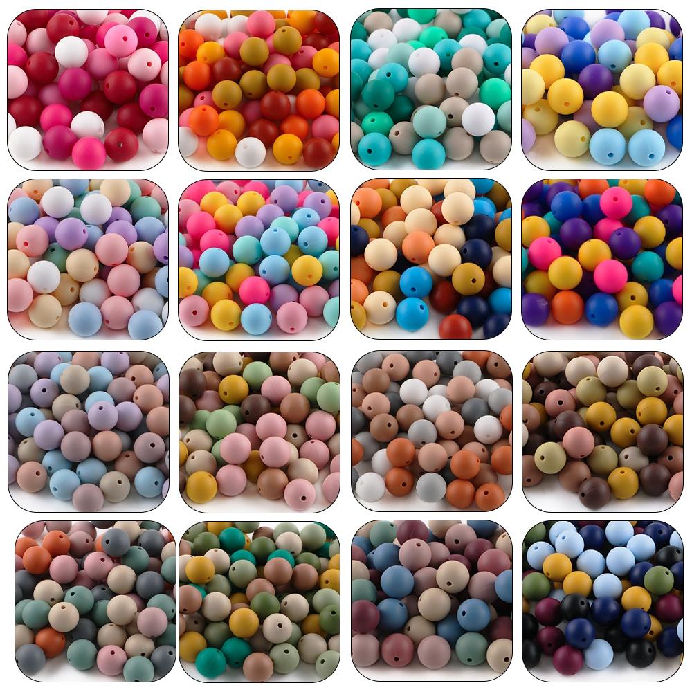 48pcs silicone solid color round beads Bead Assortment in 6 color combinations suitable for DIY bead pens, pendants, keychains, bracelets, necklaces, etc