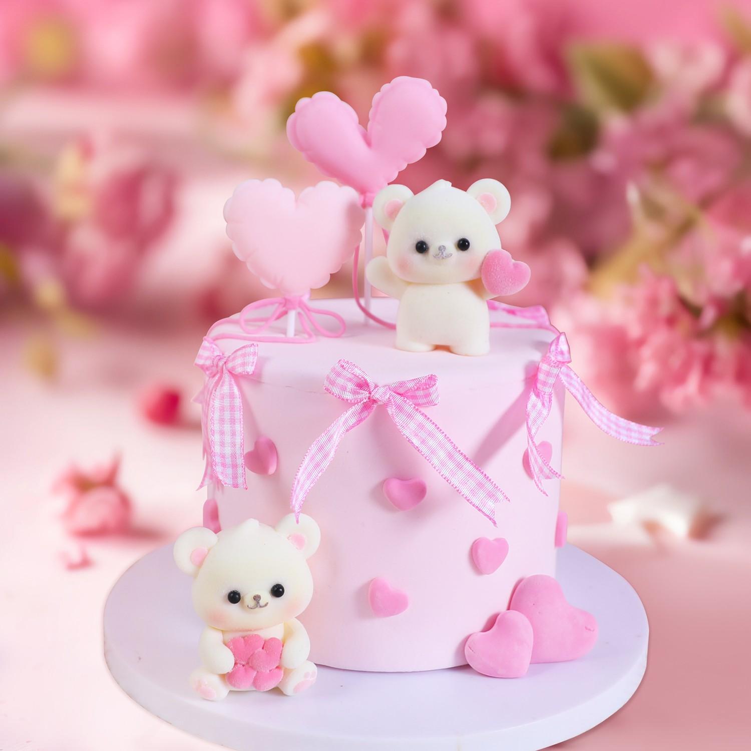 Cute Bear Heart Cake Decoration Set, Valentine's Day Birthday Dessert Stand Sign, Kids Party Baking Decorations