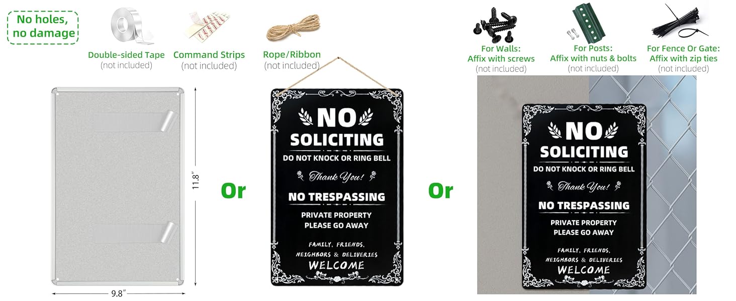 Aluminium Metal No Soliciting Sign - Do Not Knock, Do Not Ring Bell, No Trespassing Private Property Yard Sign, 8x12in Casual Adult Glueless Home Decor Plaque for Front Door, Outdoors
