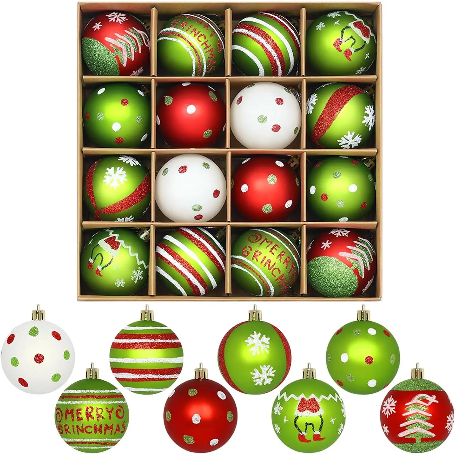 16 Christmas Tree Balls Ornaments Decoration 2.36'', Sparkly Red and Green | Pre-Strung/Shatterproof Christmas Indoor  Decorations  Decor for Tree Wreath Garland Party, Xmas Holiday Decor