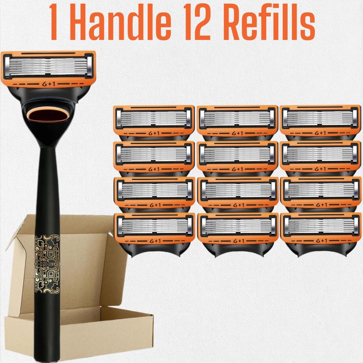 Men's Shaving Razor Set with 1 Handle and Extra Refills, Precision Trimmer, Stainless Steel Blades, Universal Fit, Sealed Packaging