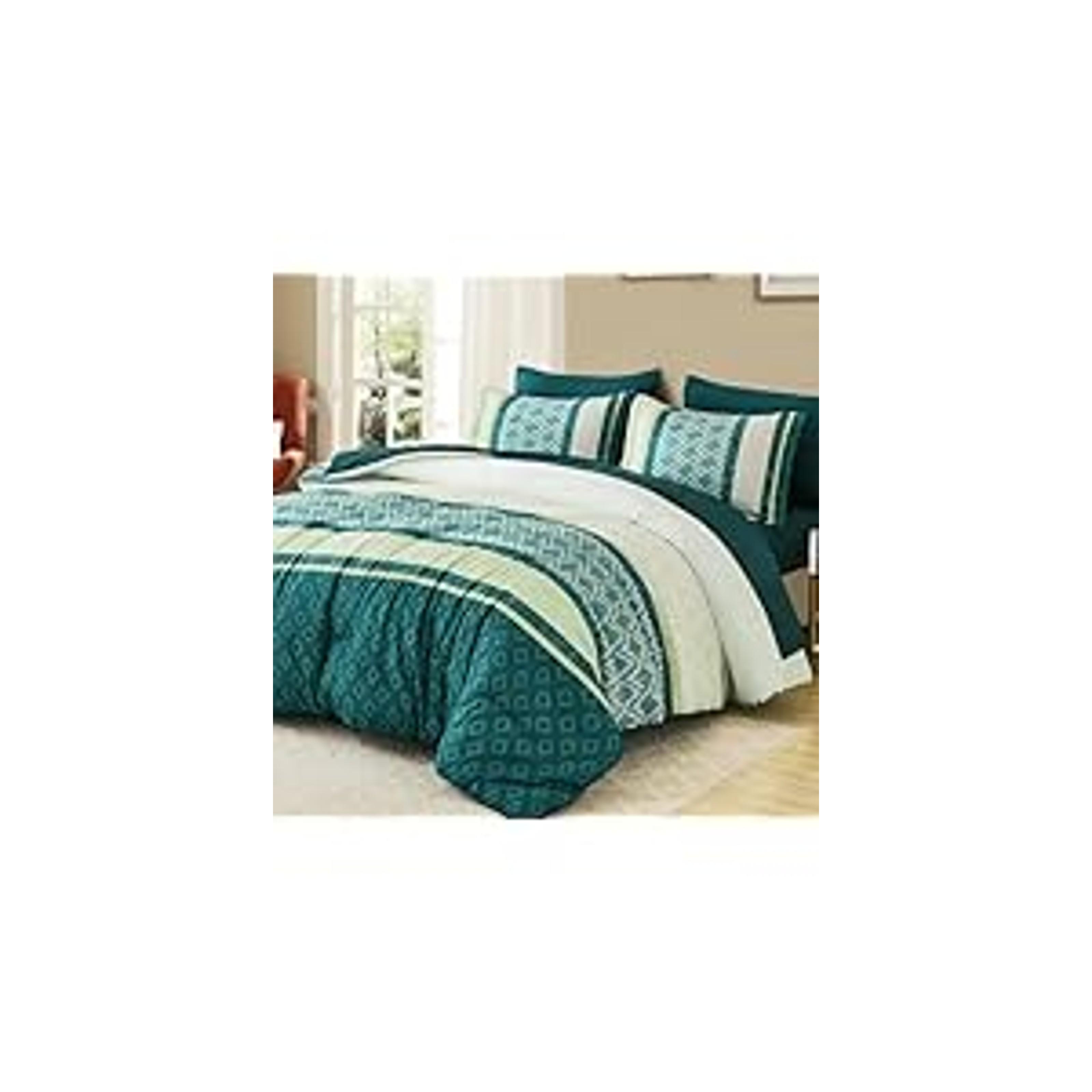 Boho Comforter Set Queen Size 8 Piece Bed in a Bag Bohemian Striped Bedding Quilt Set Aqua Paisley Floral Comforter and Sheet Set,Soft Microfiber Complete Bedding Sets for All Season
