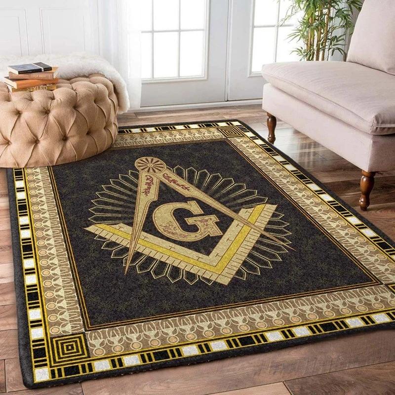 Masonic Square and Compass Flannel Area Rug - Freemasonry Symbol Print Soft Mat for Living Room, Non-Slip Lodge Home Decor #MasonicRug #FreemasonryMat #LodgeHomeDecor #SquareCompassCarpet #NonSlipFlannelRug