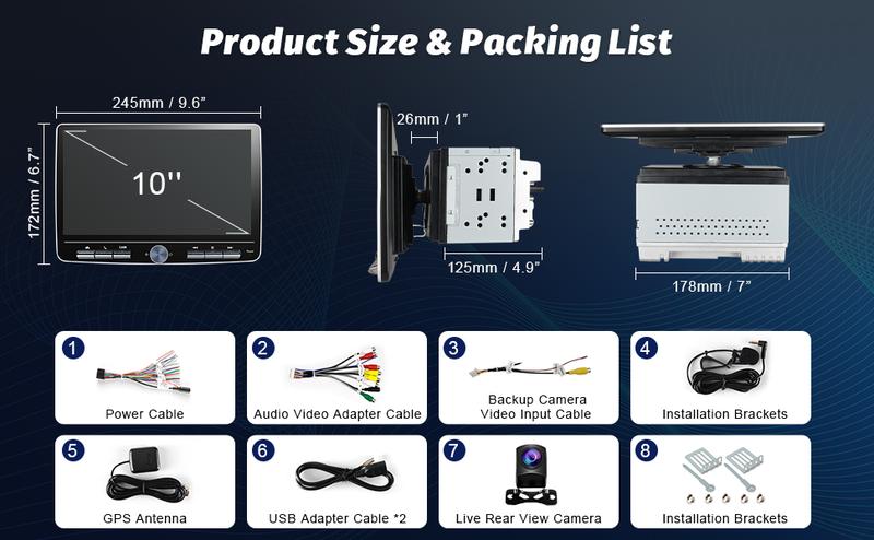 Double Din Car Stereo: 10 Inch Android Double Din Radio Head Unit Touch Floating Screen Compatible with Apple Carplay Android Auto, 8-Core 5.1 CHN Car Audio with Cam, AM/FM, Navi, SWC, MIC