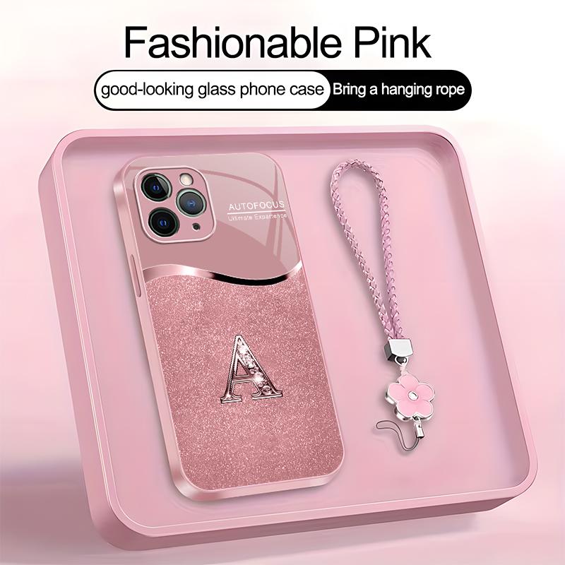 Luxury Pink Phone Case with Lanyard Initial Letter A-Z Cover for iPhone 11 --975