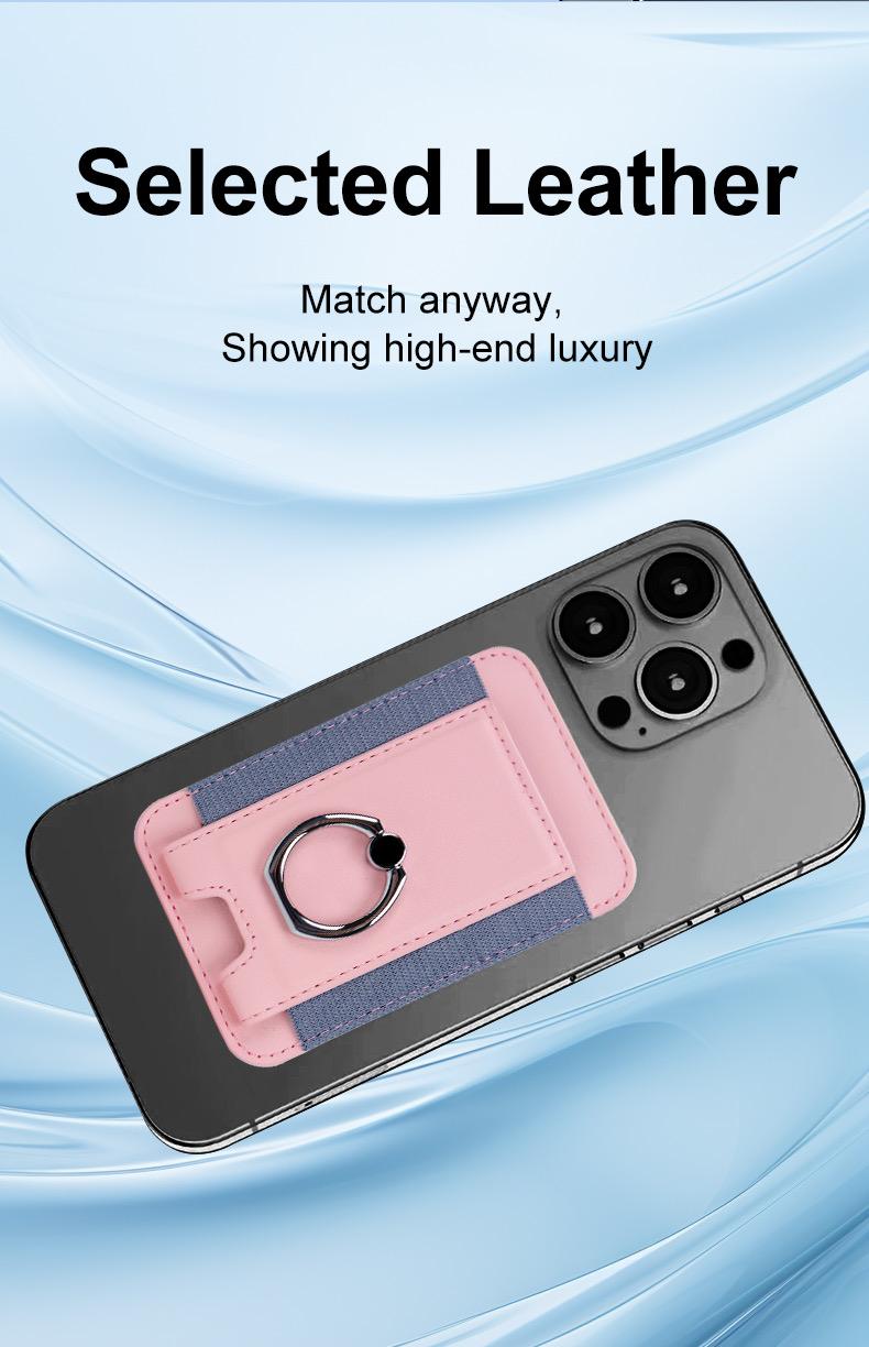 FUNCAT GLOBAL Magnetic Card holder.  Fit iPhone 12/13/14/15/16, Leather Card Case. Ring design: Can be use as Phone Stand.
