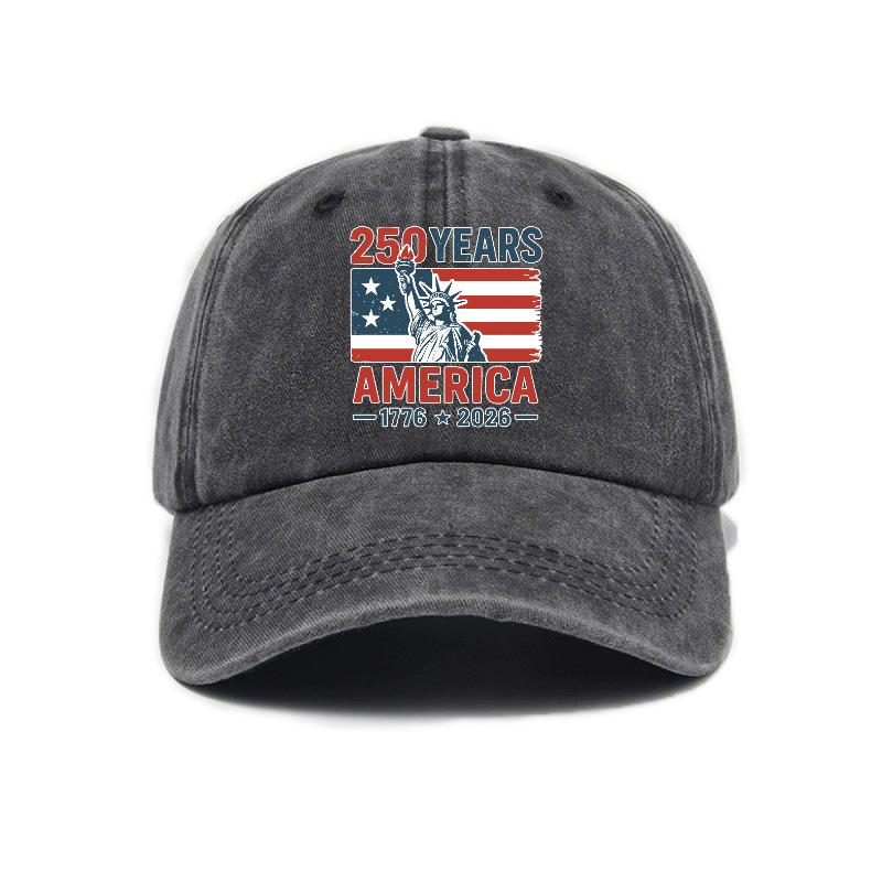 2026 New Trendy Versatile American Independence 250th Anniversary Printed Washed Vintage Soft Top Outdoor Sunshade Baseball Cap