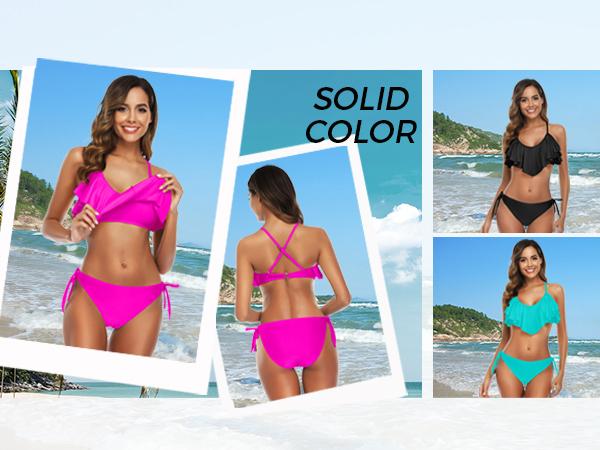 Tempt Me Two Piece Flounce Bikini Side Tie Bottom Padded Ruffled Top Swimsuit for Women Sexy Triangle Bathing Suit Tempt Me Two Piece Flounce Bikini Side Tie Bottom Padded Ruffled Top Swimsuit for Women Sexy Triangle Bathing Suit