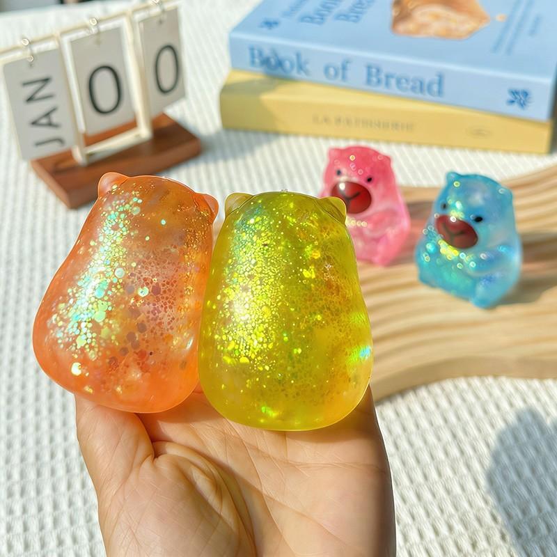 1/2/4 pack of sensory decompression toys, sparkling capybara squeeze toys, 4 colors, pinch music, cute maltose filled elastic capybara squeeze toys, birthday party gifts (color and style random)