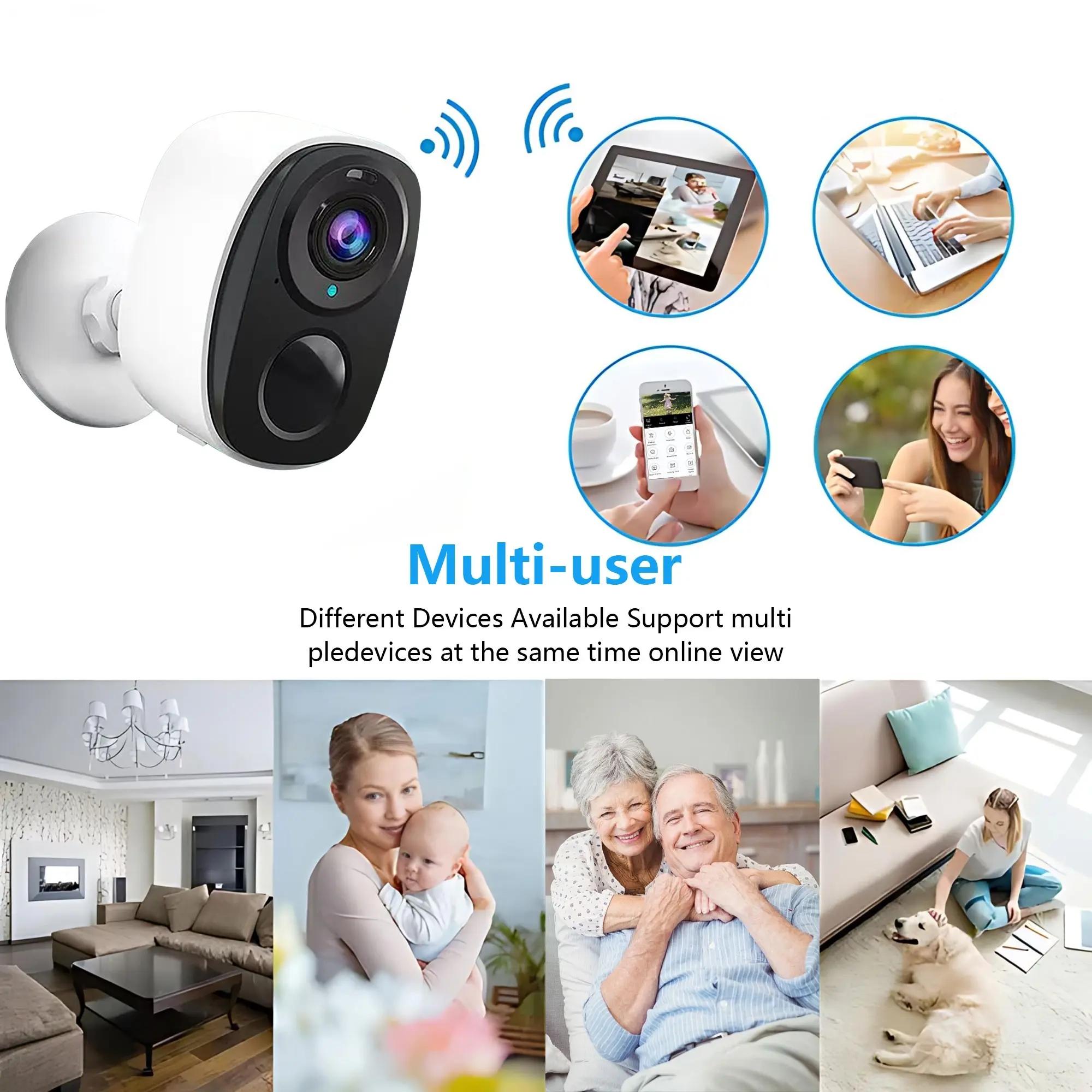 Wireless WiFi Security Camera, Battery Powered, 4000mah Capacity, Long Standby, Night Vision, Motion Detection, Home Monitoring for Seniors and Kids