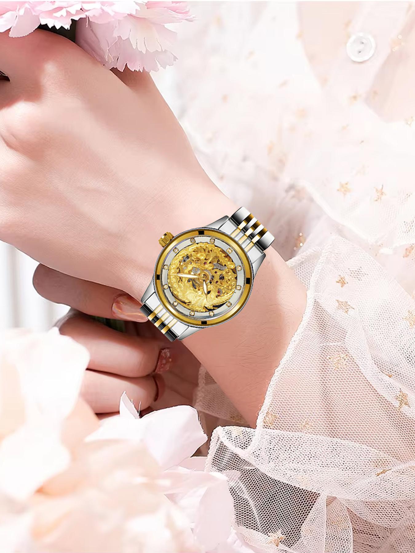 4-piece set of business elite gifts: gear mechanical watch, necklace, bracelet, and ring