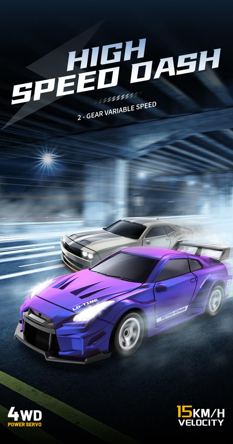 1:64 Mini RC Drift Car 4WD High Speed Remote Control Car, 2 Rechargeable Batteries Long Playtime, 2.4GHz Anti-Interference, LED Lights Drifting Tires for Kids & Adults