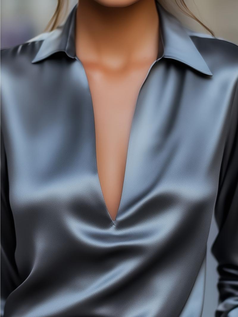 Black Satin Deep V Neck Tank Top main image 0
