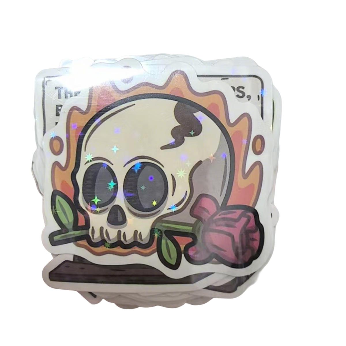 1Pc 50PCS Holographic Skull Stickers Funny Cute Waterproof Vinyl Decals Aesthetic Cartoon Graffiti Sticker Pack for Laptop Water Bottle Phone Case Skateboard Helmet Scrapbook DIY Decor Gift Spring Summer Party Supplies