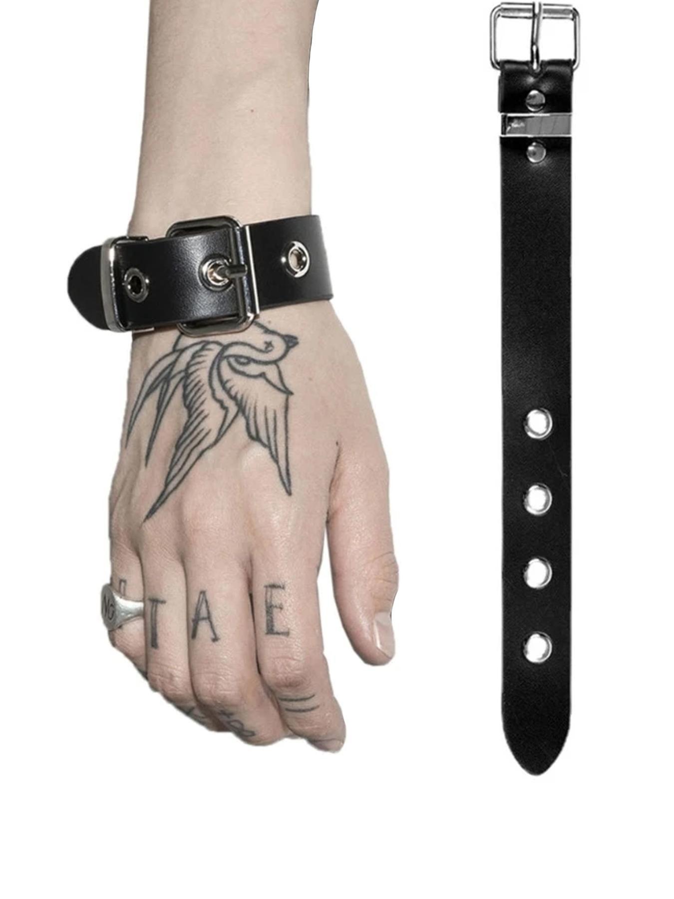 Vintage Punk PU Leather Wide Belt Bracelet, Dark Style Adjustable Wristband, Unisex Street Fashion Party Accessory, Couple Jewelry