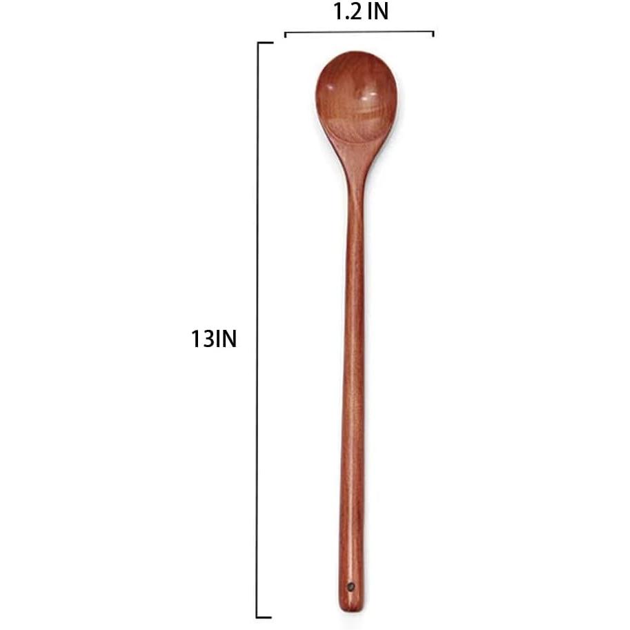 2 count 13 Inch Long Handle Wooden Cooking Spoons, Long Stirring Spoons Mixing Spoon Soup Mixing Kitchen Tools Wooden Utensils