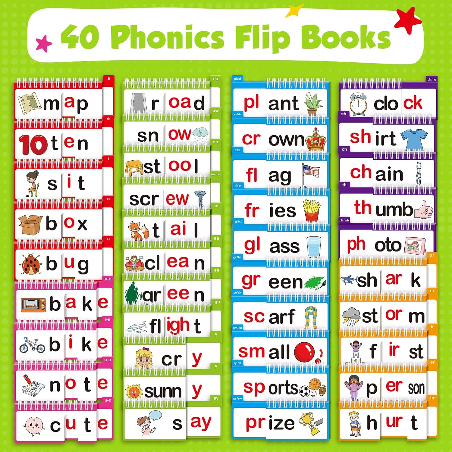 40 Phonics Word Family Build Book, Read and Rhyme Flip Book,Phonics Flash Cards, Learn to Read Phonics Games, Sight Word Flash Cards for Learning Activities 40 Phonics Word Family Build Book, Read and Rhyme Flip Book,Phonics Flash Cards, Learn to Read Phonics Games, Sight Word Flash Cards for Learning Activities