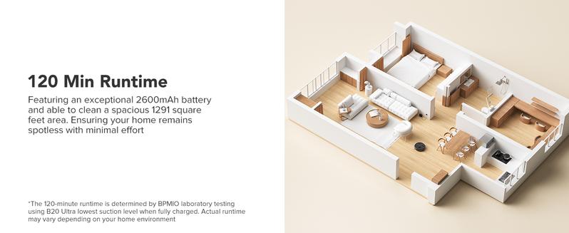 BPMIO B20 Ultra Robot Vacuum Cleaner with Mop 6000Pa Suction 120 Min Runtime LIDAR Navigation Auto Carpet Boost Smart App Control Multi Function Vacuuming