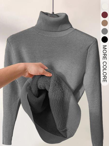 Women's Solid Thermal Lined Drop Shoulder High Neck Sweater, Casual Solid Long Sleeve Jumper For Daily Outdoor Wear, Women Knit Top for Fall & Winter Women's Solid Thermal Lined Drop Shoulder High Neck Sweater, Casual Solid Long Sleeve Jumper For Daily Outdoor Wear, Women Knit Top for Fall & Winter