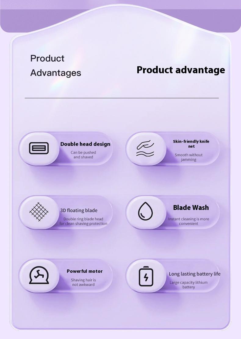 3D Floating Blade Electric Hair Remover & Bikini Trimmer for Women - Wet/Dry Use Body Legs Underarms - Dual Head Rechargeable Travel Size