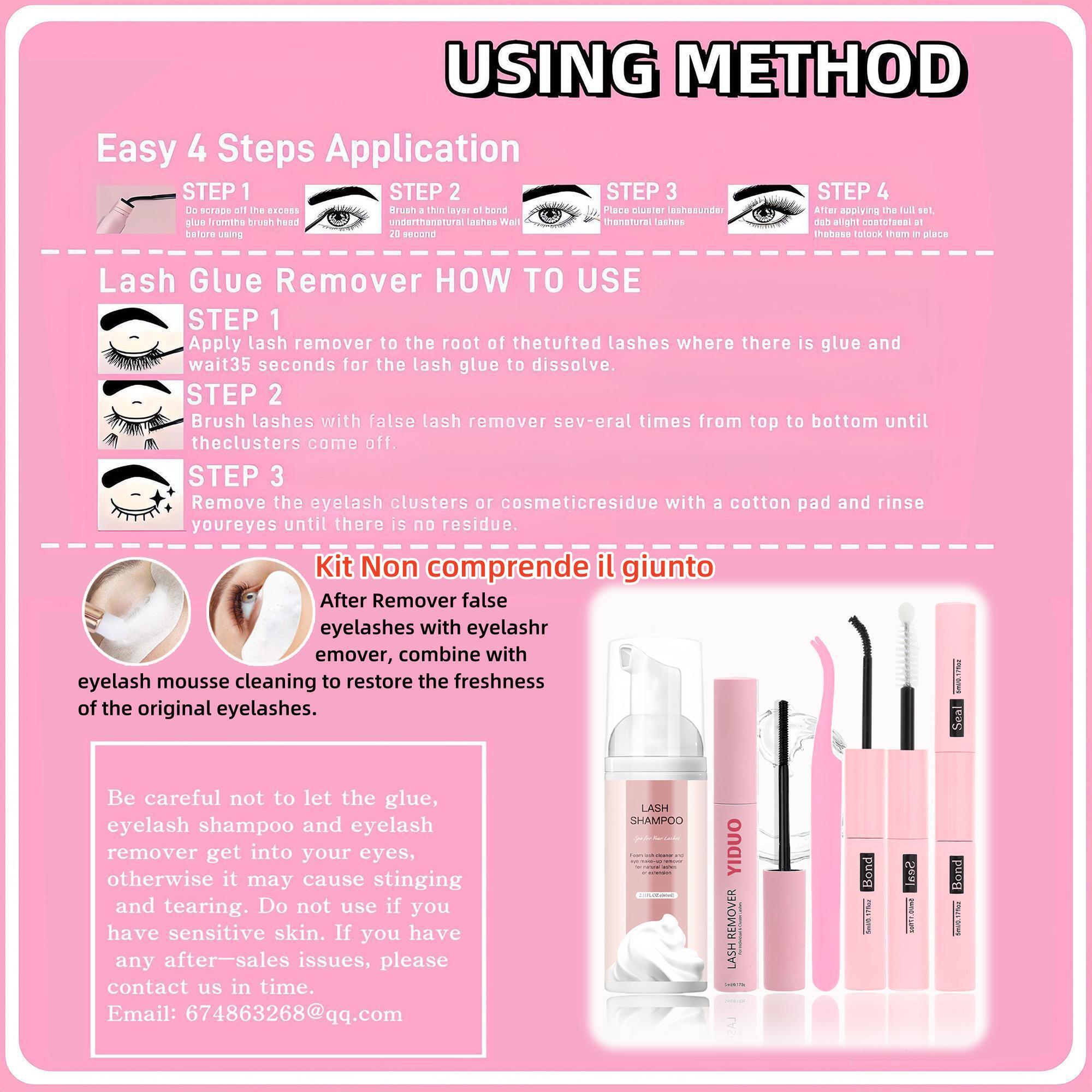 Eyelash Extension Gift Set Extra-Large Volume Eyelash Cluster Kit 4 Styles: Cartoon, Natural, Volume Single-Cluster Lash Extensions with Lash Bond and Seal Tweezers Remover  Eyelash Brush DIY at Home Easily Lash Glue Seal