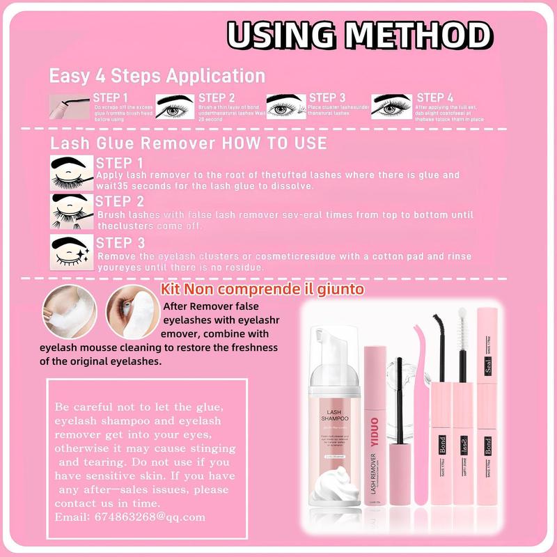 Eyelash Extension Gift Set Extra-Large Volume Eyelash Cluster Kit 4 Styles: Cartoon, Natural, Volume Single-Cluster Lash Extensions with Lash Bond and Seal Tweezers Remover  Eyelash Brush DIY at Home Easily Lash Glue Seal