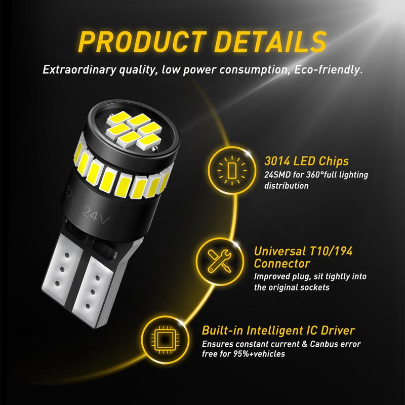 AUXITO 194 LED Light Bulb 6000K White/ Blue/Yellow /Red 168 2825 W5W T10 Wedge 24-SMD 3014 Chipsets LED Replacement Light Kit Error Free for Car Interior Dome Map Door License Courtesy Dash Lights, Pack of 10 AUXITO 194 LED Light Bulb 6000K White/ Blue/Yellow /Red 168 2825 W5W T10 Wedge 24-SMD 3014 Chipsets LED Replacement Light Kit Error Free for Car Interior Dome Map Door License Courtesy Dash Lights, Pack of 10