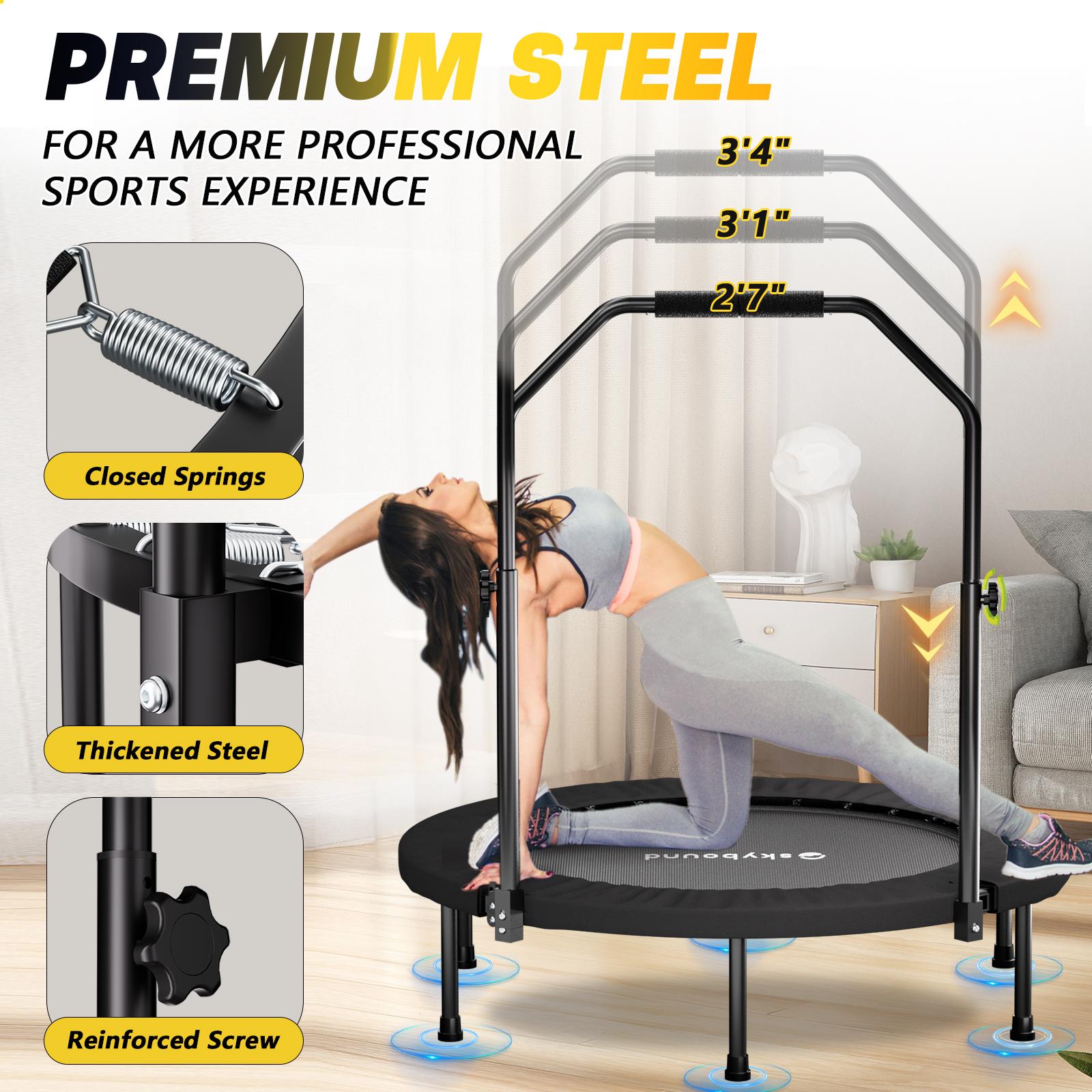SkyBound Foldable Trampoline with Adjustable U-Bar Handle 40inch Quiet Bouncing for Motor Skill Training 32 Hig,h-Quality Springs Easy to Store Portable Cardio Equipment,gym stuff,gym accessories,exercise equipment SkyBound Foldable Trampoline with Adjustable U-Bar Handle 40inch Quiet Bouncing for Motor Skill Training 32 Hig,h-Quality Springs Easy to Store Portable Cardio Equipment,gym stuff,gym accessories,exercise equipment