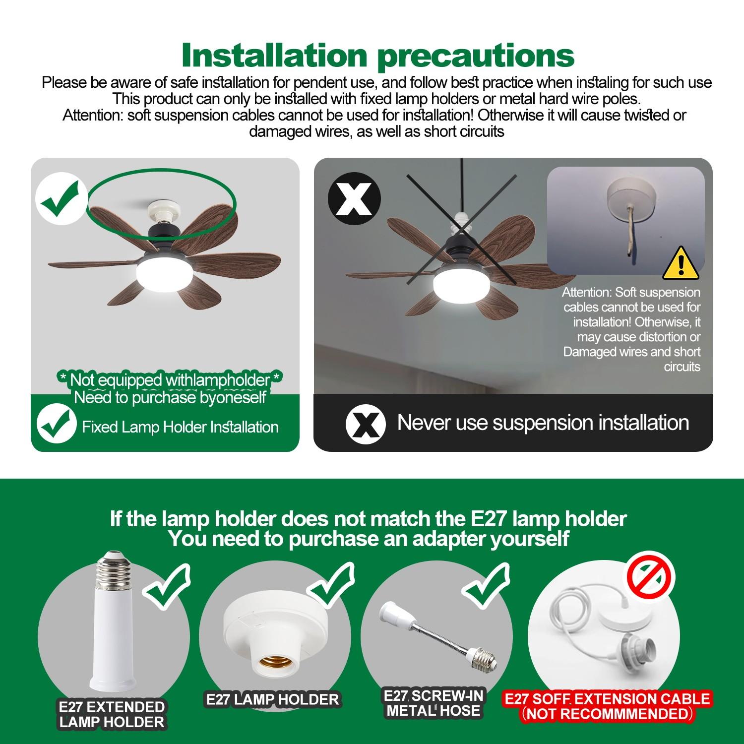 20.5 Inch Dimmable Fan Light Socket, E27 Screw Base, Remote Control Ceiling Fan Lamp Walnut Color, 3 Speeds, 3 Adjustable Colors
