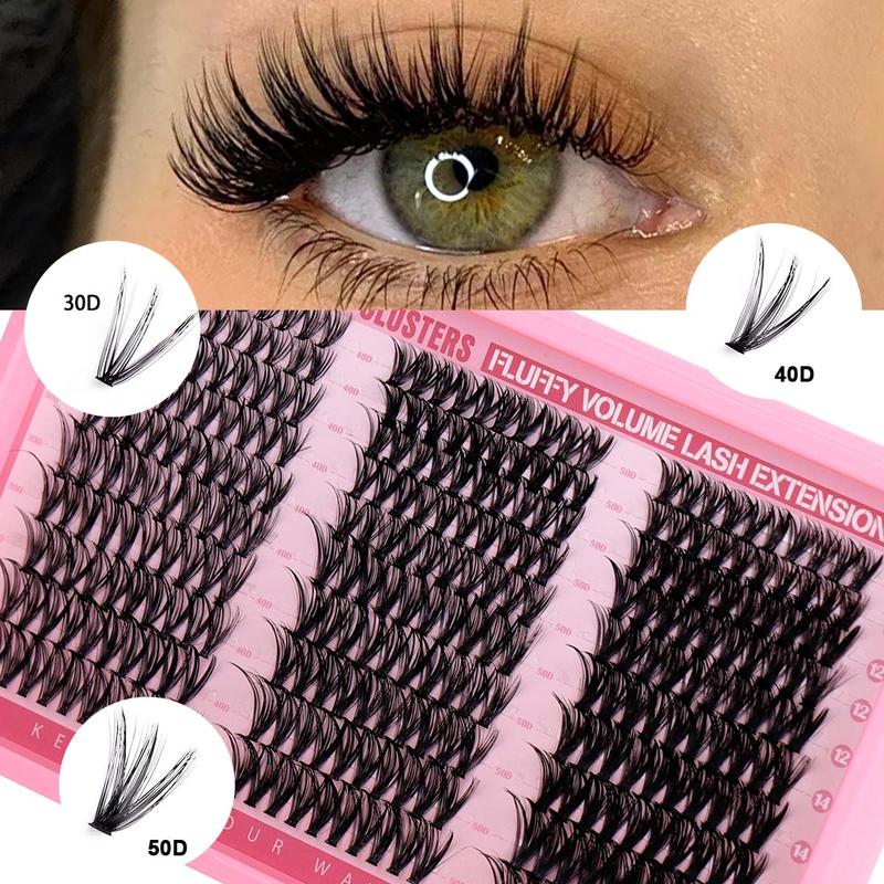 Complete DIY Eyelash Extension Kit – Individual Lashes Clusters with Bond, Seal & Tweezers, 10-16mm, D Curl, 30D/40D/50D Volume, Great for Beginners & Holiday Gift for Her