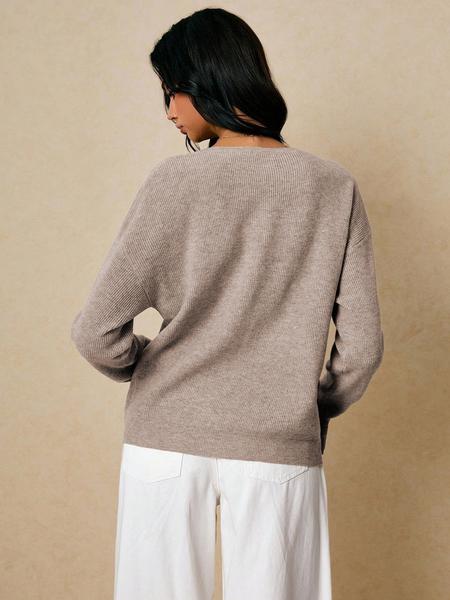 Women's V Neck Button Front Sweater, Casual Loose-fit Knitted Cardigan, Long Sleeve Drop Shoulder Pullover for Fall & Winter Knitwear